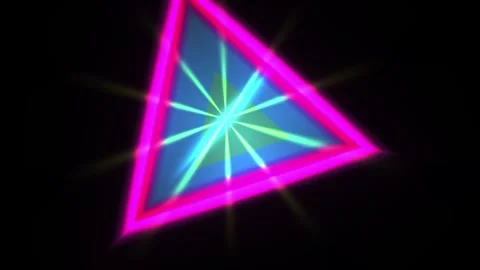 Abstract Neon Triangle Animation with Pulsing Light Rays and Geometric Shapes Stock Footage 340524372
