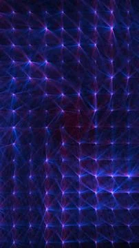 Abstract neon triangle grid with blue and magenta glowing nodes forming a f.. Illustrazione stock