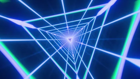 \Abstract Neon Triangle Grid Tunnel Futuristic Tech Motion Background. Loopable. Vídeo Stock 336552836