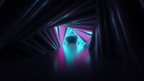 Abstract neon triangle tunnel technological. Endless swirling animated Stock Footage 141078338