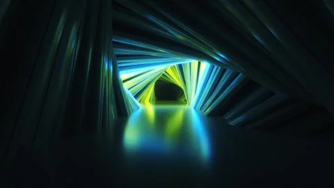 Abstract neon triangle tunnel technological. Endless swirling animated backgr 스톡 일러스트