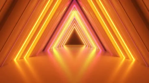 Abstract neon triangle tunnel technological. Endless swirling animated backgr イラスト素材