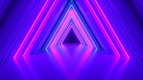 Abstract neon triangle tunnel technological. Endless swirling animated backgr Stock Illustration