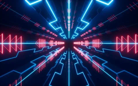 Abstract neon tunnel, 3d rendering. Stock Illustration