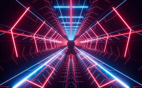 Abstract neon tunnel, 3d rendering. Stock Illustration