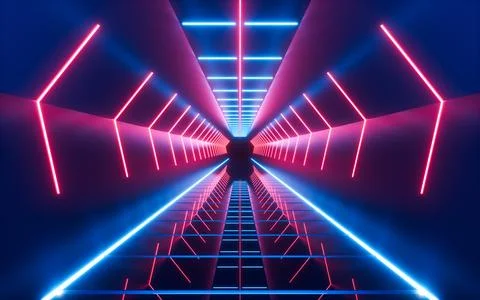 Abstract neon tunnel, 3d rendering. Stock Illustration