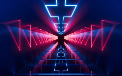 Abstract neon tunnel, 3d rendering. Stock Illustration