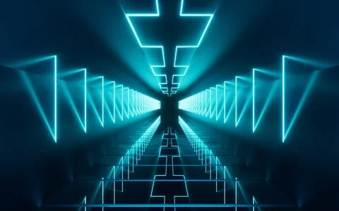 Abstract neon tunnel, 3d rendering. Stock Illustration