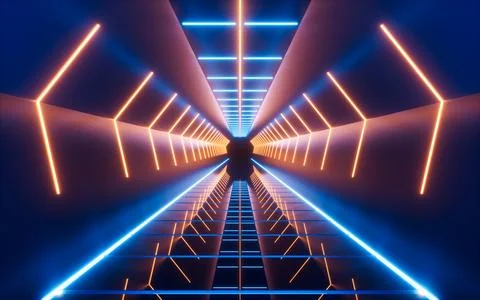 Abstract neon tunnel, 3d rendering. Stock Illustration