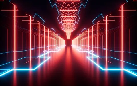 Abstract neon tunnel, 3d rendering. Stock Illustration