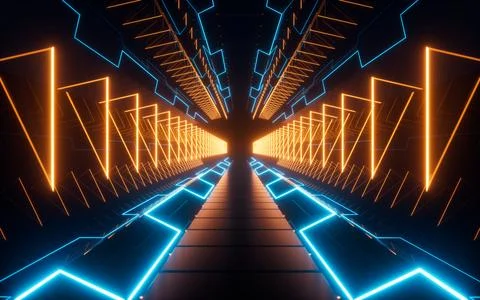 Abstract neon tunnel, 3d rendering. Stock Illustration