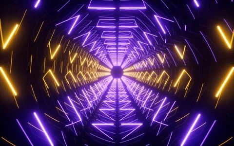 Abstract neon tunnel, 3d rendering. Stock Illustration