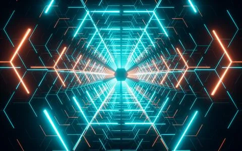 Abstract neon tunnel, 3d rendering. Stock Illustration