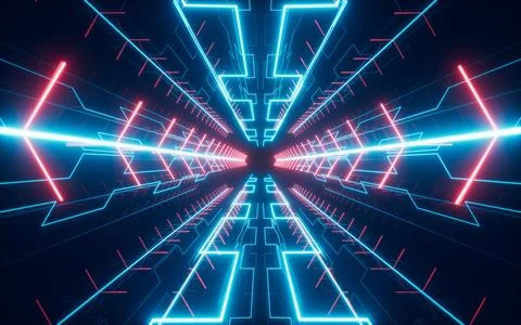 Abstract neon tunnel, 3d rendering. Stock Illustration