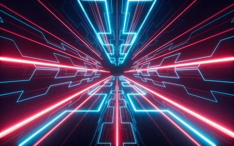 Abstract neon tunnel, 3d rendering. Stock Illustration