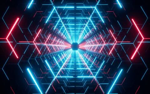 Abstract neon tunnel, 3d rendering. Stock Illustration