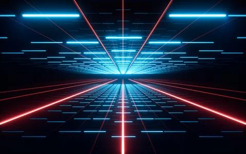 Abstract neon tunnel, 3d rendering. Stock Illustration