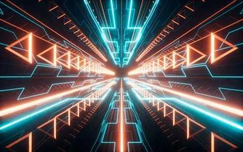 Abstract neon tunnel, 3d rendering. Stock Illustration