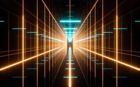 Abstract neon tunnel, 3d rendering. Stock Illustration