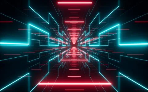 Abstract neon tunnel, 3d rendering. Stock Illustration