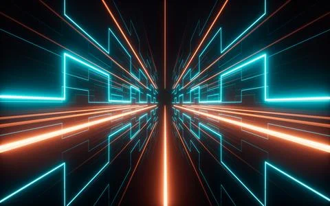 Abstract neon tunnel, 3d rendering. Stock Illustration
