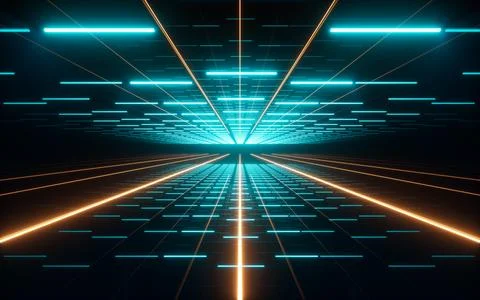 Abstract neon tunnel, 3d rendering. Illustrazione stock