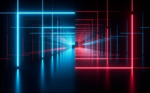 Abstract neon tunnel, 3d rendering. Stock Illustration