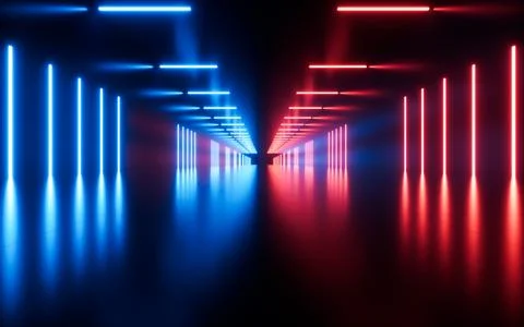 Abstract neon tunnel, 3d rendering. Stock Illustration