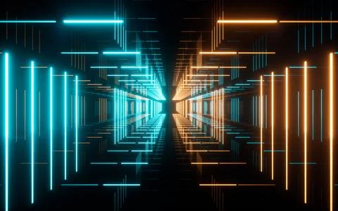 Abstract neon tunnel, 3d rendering. Stock Illustration
