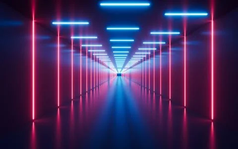 Abstract neon tunnel, 3d rendering. Stock Illustration