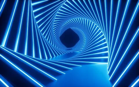 Abstract neon tunnel background, 3d rendering. Stock Illustration