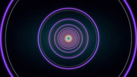 Abstract neon tunnel of glowing concentric circles Stock Footage 336353248