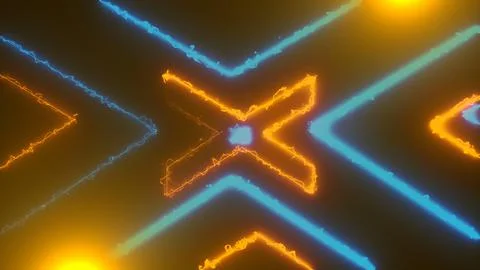 Abstract neon tunnel with reflection computer generated background 3D rendering Stock Photos