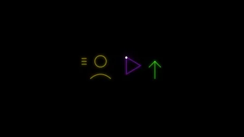 Abstract neon user interface icons with glowing profile play and arrow symb.. Video stock 344240392