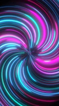 Abstract neon vortex of flowing magenta and cyan light trails forming a dyn.. 库存插图