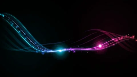 Abstract neon wave background, with glowing particles, and light trails Video stock 345181361