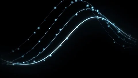 Abstract neon wave of light with glowing particles flowing across black bac.. Video stock 344823617