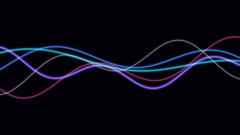 Abstract neon wave lines glowing in vibrant colors on a deep black background Stock Footage 335145972