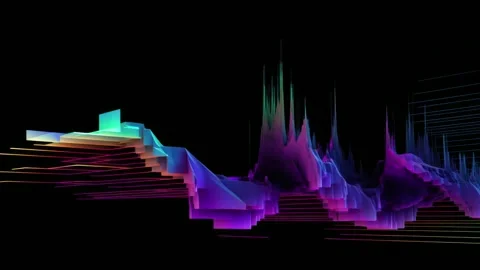 Abstract neon waveform and spiky digital landscape background, stop motion .. Stockbeeldmateriaal 341429187