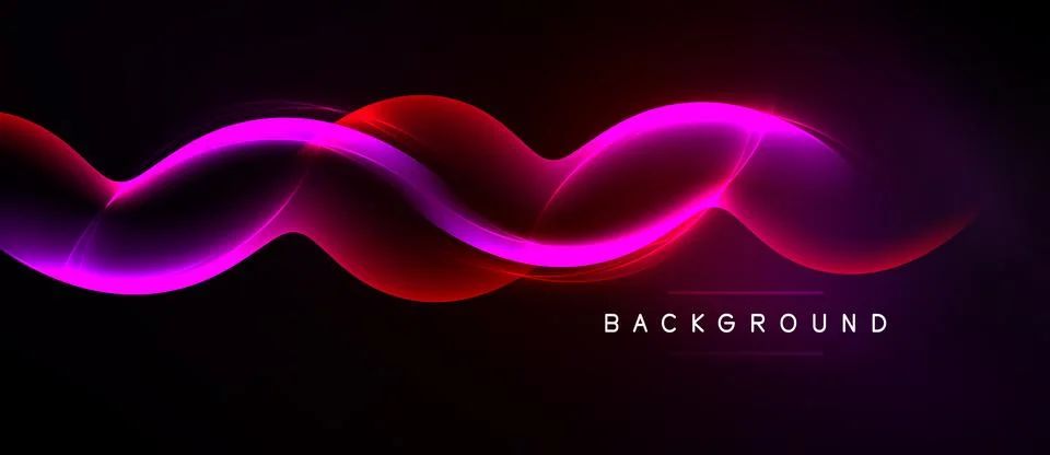 Abstract neon waves flow across black space. Vibrant colors blend, creating Stock Illustration