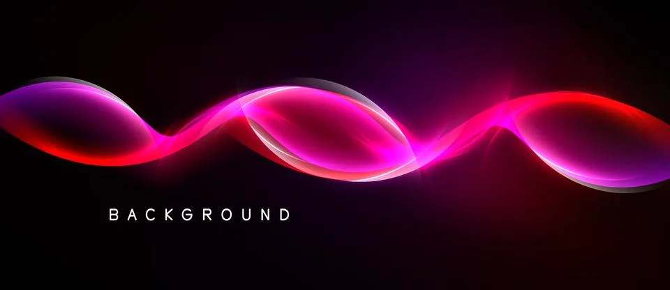 Abstract neon waves flow across dark background. Vibrant pinks, reds, whites Stock Illustration