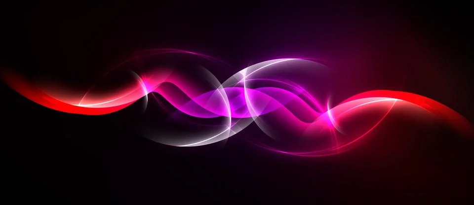 Abstract neon waves flow across dark background. Vibrant pinks, reds create Illustrazione stock