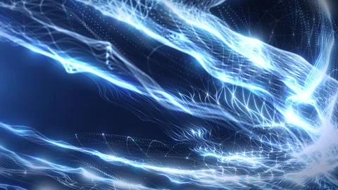 Abstract neon in waves of particles twisted in complex systems and data. Stock Footage 321480560