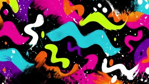 Abstract Neon Wavy Shape Background With Colorful Liquid Ribbons on Black Stock Footage 315504483