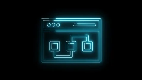Abstract neon web application structure diagram glowing on black background Stock Footage 308193004
