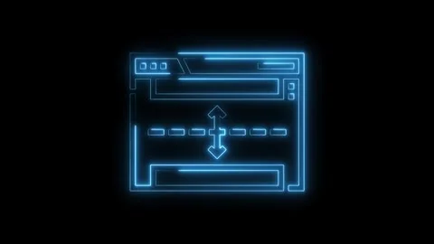 Abstract neon web page layout with vertical resize arrow on black background Stock Footage 312333280