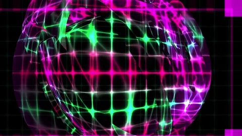 Abstract Neon Wireframe Mesh Morphing in a Dark Cyberpunk Loop Stock Footage 343689634