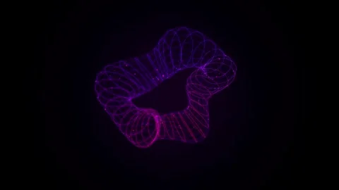 Abstract neon wireframe ring morphing against dark background in 4k loopabl.. Stock Footage 344835424