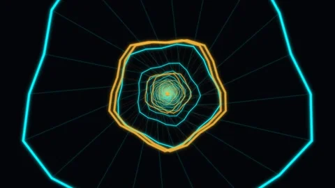 Abstract neon wireframe tunnel in blue and orange Stock Footage 336342153