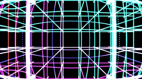 Abstract Neon Wireframe Tunnel Grid Background Stock Footage 333262290